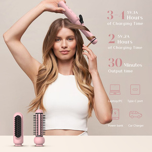 Styler capillaire sans fil 3-en-1 rose rechargeable, fer à boucler et peigne lissant avec têtes interchangeables pour cheveux secs - Product Image 1