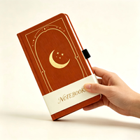 Carnet A5 à couverture rigide en lin avec motif doré, élastique et bande de maintien en papier, journal cadeau