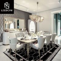 Table à manger au design unique, moderne et luxueuse, avec pieds en acier inoxydable et plateau en marbre artificiel, ensemble de table à manger pour salle à manger