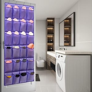 Over The Door Hanging Organizer 24 Pockets Purple Fabric Storage Rack For <b>Shoes</b> Clothing With 4 <b>Hooks</b> - Product Image 5