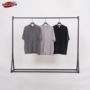 Men's Vintage Double Yarn Fabric Oversized Short Sleeve T-<b>shirt</b> Washed <b>Patchwork</b> Sleeve Cotton Solid Tshirt for Summer - Product Image 2