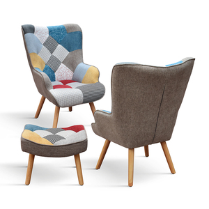Fauteuil Armando avec repose-pieds, revêtement en tissu multicolore, base en bois, ensemble de chaises pour salon intérieur - Product Image 5