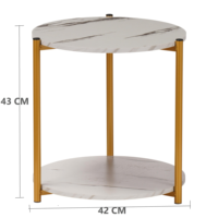 Table basse ronde moderne en métal, table d'appoint de canapé, table de chevet à 2 niveaux avec rangement, meuble de salon et chambre