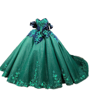 Vestido de Noche de Quinceañera con Hombros Descubiertos, Escote Corazón, Apliques Florales, Largo hasta el Suelo, para Fiesta Formal, Cintura Natural, Transpirable - Product Image 4