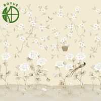 Papier Peint Mural Botanique Style Chinois, Motifs Floraux et Oiseaux, Paysage Imperméable, Décoration Murale Facile pour Chambre, Hôpital, Hall d'Hôtel, Salon