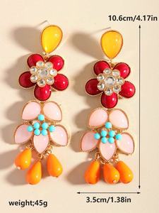 Nouvelles boucles d'oreilles pendantes tendance en alliage avec perles et pompons, faites à la main, grandes, colorées, en résine acrylique, papillon, fleur, plaqué or, pour femmes - Product Image 6