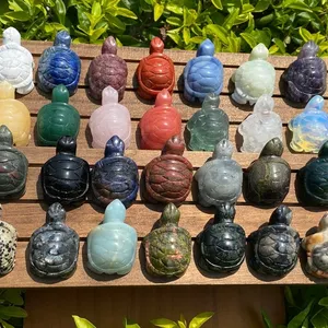 Tortue en cristal naturel sculpté à la main, 25 sortes de 1.5 pouces, sculpture de tortue en pierres précieuses mignonnes, Statue d'animal