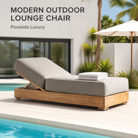 Chaise longue inclinable en teck massif imperméable pour l'extérieur - Design minimaliste moderne et mobile pour hôtel, salon, piscine, plage