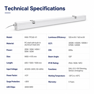 Lumière LED Triproof Dimmable DALI 0-10V IP65 IK08 pour entrepôt, parking, garage, éclairage <span class=keywords><strong>industriel</strong></span> - Product Image 3