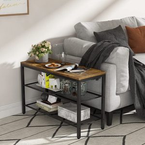 Sturdy Durable Metal Shoe Rack <b>Bench</b> Multi-Functional Side Table with Ample MDF <b>Storage</b> Spaces for Living Room or Warehouse Use - Product Image 3