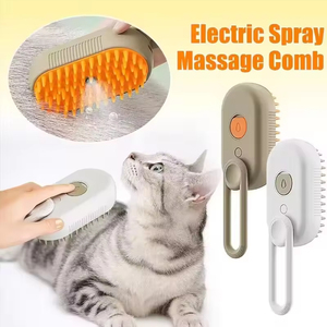 新品犬猫蒸し暑いブラシ3 in 1ポータブルスプレーマッサージ付きペット脱毛電気スプレースチーム猫用ヘアブラシ - Product Image 3
