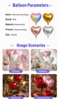Ballon géant en forme de cœur de 24 pouces en feuille d'aluminium Mylar BLN, décorations de fête en gros pour la Saint-Valentin, les anniversaires et les mariages