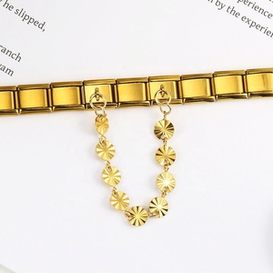 Trendy Italian Module <b>Bracelet</b> Gold Stainless Steel Hook New Double Hanging Pendant Design Elastic Strap Chain DIY New Gold - Product Image 6