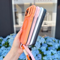 Coque de protection givrée antichoc avec sangle en nylon pour iPhone 17 Pro 16 ProMax, compatible charge sans fil et lanière