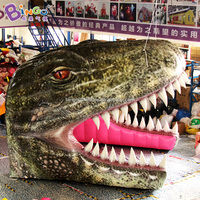 Tunnel publicitaire gonflable géant en forme d'animal mascotte, accessoire d'Halloween gonflable personnalisé, tête de dinosaure gonflable pour la décoration