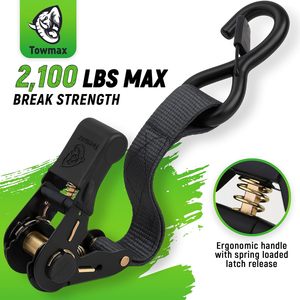 Lot de 4 sangles d'arrimage à <span class=keywords><strong>cliquet</strong></span> de 1 pouce x 15 pieds avec boucles souples de 15 pouces, résistance à la rupture pour moto, camion, cargaison - Product Image 2