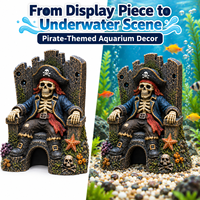 Ornement d'aquarium en forme de trône de pirate squelette, grotte cachette pour poissons et crevettes, pour aquascaping et décoration de réservoir sous-marin