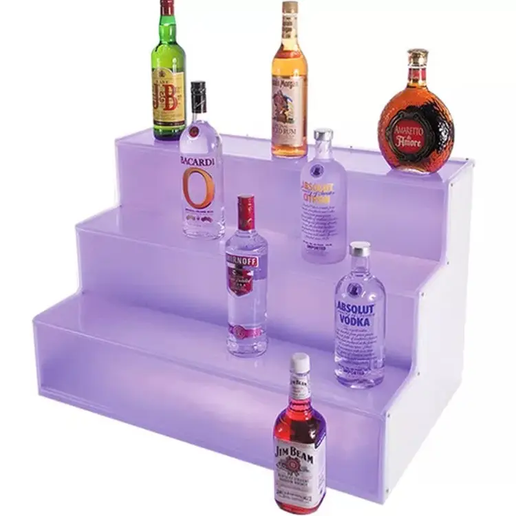 Présentoir Glorifier pour bouteilles d'alcool conçu par OEM, éclairage RVB entièrement led, marches d'affichage, présentoir en acrylique pour bar