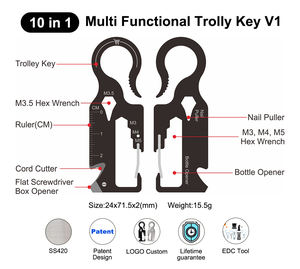Cadeaux miniatures à offrir, porte-clés multifonction 10 en 1, outil en métal, cadeau d'affaires, chariot de courses, porte-clés personnalisé avec logo - Product Image 3