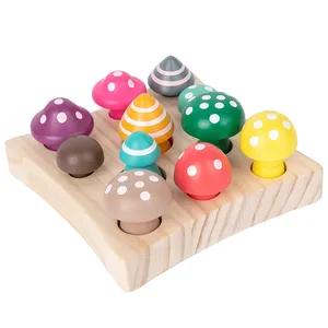 Wooden simulation mushroom game Shape Sorting and Number Matching Puzzle education learning toy number counting math tools
