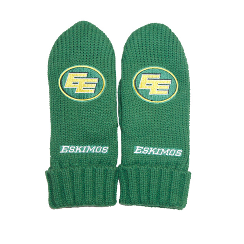 Promotional Gift Customized Logo Acrylic Knitted Mittens Gloves with Polar Fleece