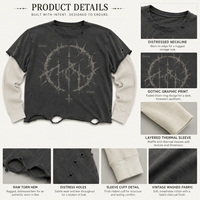 T-shirt homme à manches longues double couche, 100% coton, imprimé numérique personnalisé OEM, style vintage délavé à l'acide, avec motifs graphiques