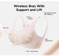 Sujetador sin aros con corte láser y borde festoneado, talla grande, cierre trasero, push-up, XL XXL, para mujer, sin aros, para pechos grandes