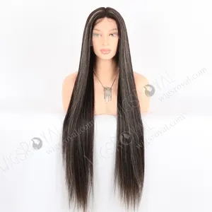 Glamorous 30 Inch Long Straight Human Hair Wigs with Blonde Highlights