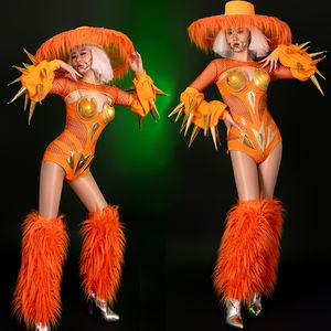 Costumes de performance sexy personnalisés pour femme, combinaison Gogo avec grand chapeau, pour ambiance de bar, spectacle de fête et personnage de spectacle - Product Image 2