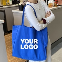 Bolsa de Playa Plegable Azul con Logotipo Personalizado, MOQ Bajo, Gran Capacidad, Reciclable, de Lona, Color Sólido, para Compras y Promociones