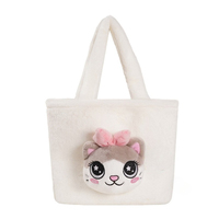 Sac fourre-tout en peluche chat, sac à main moelleux avec tête de chat 3D et nœud, sac à bandoulière en peluche longue et moelleuse motif animal de dessin animé Kawaii, grande capacité, vente en gros