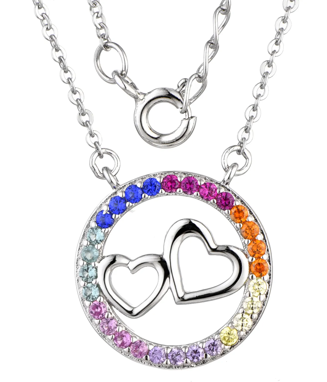 QINGXIN CUSTOM OEM INS Style Colorful Heart Shape Necklaces Fine Jewelry Custom Available 925 Silver Necklaces For Womens