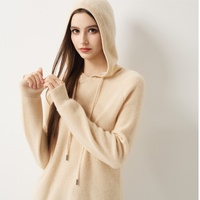 Pull à capuche en tricot côtelé pour femme, 30% cachemire, avec cordon de serrage, tricot chaud automne-hiver, sur mesure