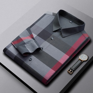 Chemise à carreaux haut de gamme pour homme à manches longues, décontractée, infroissable, à rayures, anti-boulochage, pour l'automne - Product Image 3