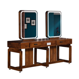 Station de salon de coiffure au design moderne Meubles en bois Table de comptoir de barbier Caractéristiques de rangement éclairées pour salon de beauté - Product Image 6