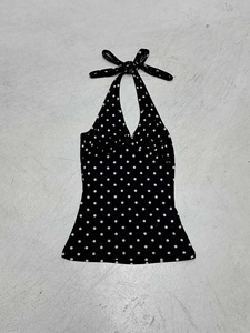 Top Halter Coqueto de Punto Transpirable con Estampado de Lunares - Escote en V Sexy con Espalda Baja y Detalles Coquetos (Estilo Elegante) - Product Image 2