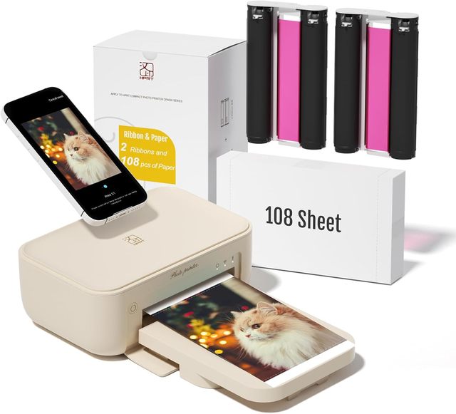 4x6 Photo Printer with 108 Sheet Photo Paper & 2 Ribbon,Desktop Instant Picture Printer,Thermal Dye Sublimation,Wi-Fi,Home Use