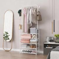 Armoire mobile non tissée pour couloir et chambre, avec étagères, porte-manteau et penderie métallique sur roulettes