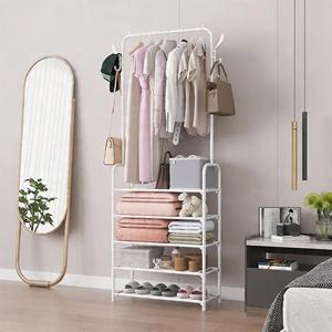 Armoire mobile non tissée pour couloir et chambre, avec étagères, porte-manteau et penderie métallique sur roulettes - Product Image 5