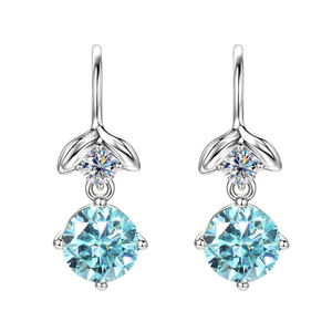 GRA Certified D Color VVS1 Full Moissanite 6.5mm&3mm Blue White <b>Dangle</b> Hook <b>Earrings</b> 925 <b>Silver</b> Gold & Rhodium Plated for Women - Product Image 1