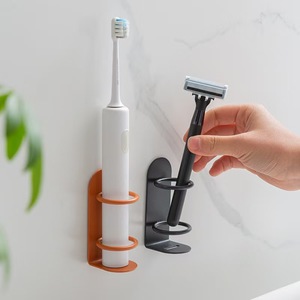 Wholesale Double Tier Wall-Mounted Iron ShelfPunch-Free Stand with Toothpaste & Shaver <b>Holders</b> Bathroom Organizer Rack - Product Image 1