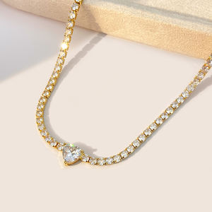 Collar de cadena de tenis con colgante de corazón, chapado en oro de latón, para fiesta - Product Image 4