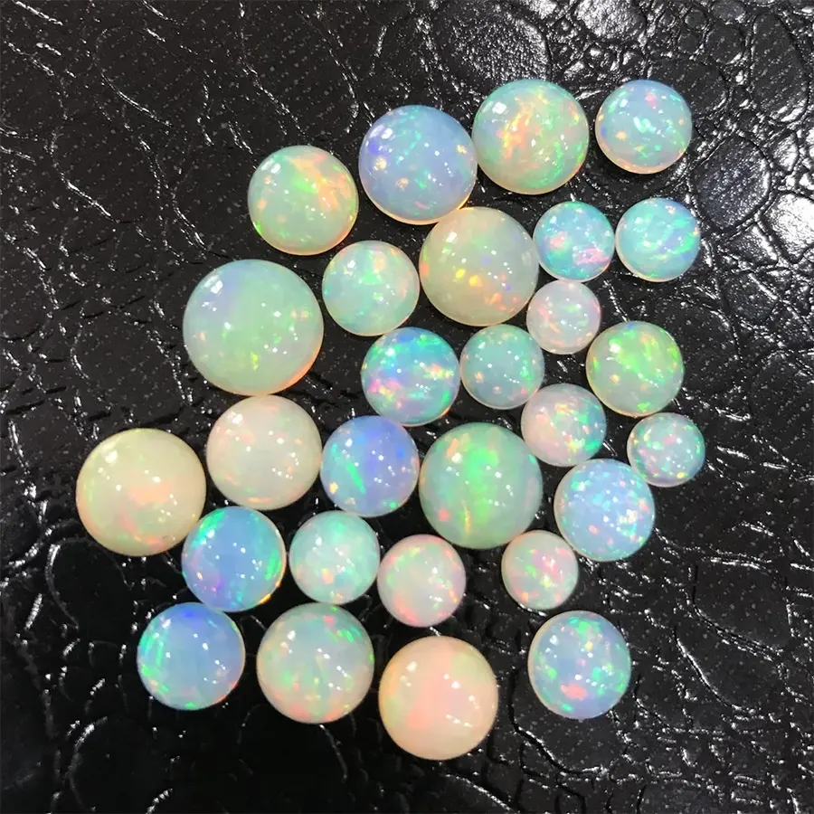 Polished 6*6mm Flat Back Cabochon Cut Opal Beads Natural Loose Gemstones Colorful White Opal Gemstone For Jewelry Making
