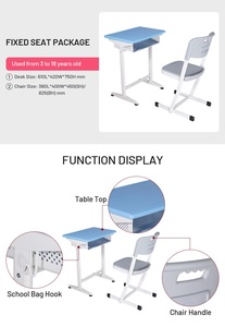 Meubles d'école modernes personnalisés, ensemble bureau et chaise pour salles de classe moyennes, construction en acier/MDF/plastique, modèle personnalisé PT-307A - Product Image 2