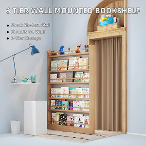 Estantería Moderna de Madera Maciza de 6 Niveles para Sala de Estar, Organizador de Almacenamiento Detrás de la Puerta, Revistero, Estante de Exhibición, Montado en la Pared - Product Image 6