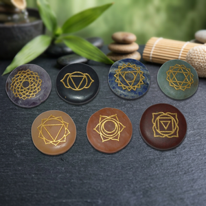 Handmade Gemstone <b>Chakra</b> Stones Fountain Carved Circle Shape Reiki Healing Art Collectible Inlaid Gold Symbol Love Theme Gujarat - Product Image 3