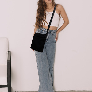 Canvas Crossbody <b>Bag</b> Vertical Square Zippered Adjustable Strap <b>Small</b> Capacity Portable Everyday Use Ivory <b>Black</b> - Product Image 2