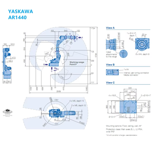 หุ่นยนต์ 6 แกน รุ่น AR1440E รับน้ำหนักได้ 6 กก. แขนยาว 1440 มม. ดีไซน์บางเฉียบ ป้องกันสัญญาณรบกวนภายใน มอเตอร์ PLC สำหรับงานเชื่อมที่มีความเสถียรสูง - Product Image 4