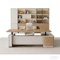 Bureau de direction moderne en forme de L avec rangement, gestion des câbles, bureau de patron en bois, bureau de direction élégant pour manager