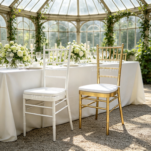 Sillas Chiavari Metálicas Apilables Blancas y Doradas Sinoperfect, Sillas Tiffany para Bodas, Sillas al por Mayor para Eventos y Banquetes - Product Image 6